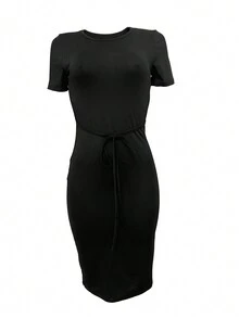 European And American Fashion Round Neck Short Sleeve Dress For Women - Black - View 3