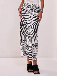 MUSERA Satin Zebra Print Low Rise Maxi Skirt Boho Summer Cute Chic Elegant - Multicolor - View 1