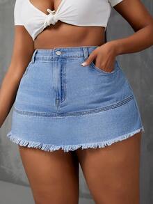 SHEIN SXY Váy Denim Plus Size Không Co Giãn, Thời Trang Và Gợi Cảm - Màu xanh lam - Xem 6