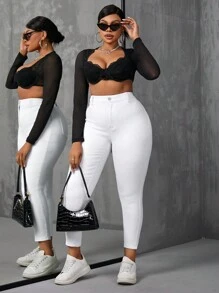 SHEIN SXY Jean moulant unicolore grande taille - Blanc - Voir 4