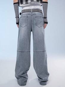 Manfinity Denimwave Men's Solid Color Zipper Fly Casual Straight Leg Jeans With Pockets For Streetwear - Light Wash - View 2