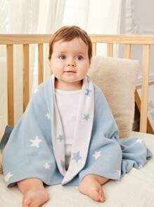 Contrast Star Pattern Baby Blanket Newborn Swaddle Wrap Infant Blanket Love Valentine - Blue - View 4