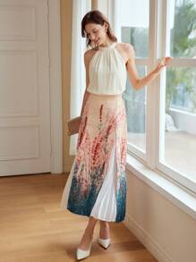 MOTF PREMIUM PLANTS PRINT PLEATED PANEL SKIRT