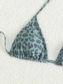 Swim Vcay 2025 女士豹纹吊带系带性感比基尼上衣，适合海滩度假夏季