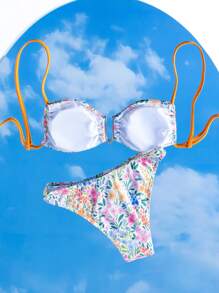 SHEIN Swim 女士夏季海灘花卉印花性感比基尼套裝 - 彩色 - 查看 2