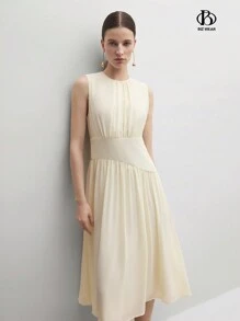 BizChic Váy hàng ngày mùa hè không tay đơn giản màu trơn cho nữ - Màu be - Xem 1