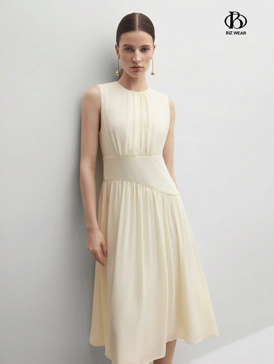 BizChic Váy hàng ngày mùa hè không tay đơn giản màu trơn cho nữ - Màu be - Xem 1