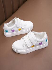 Girls' Candy-Colored Heart Fashion Sneakers, Children's Sports White Shoes For Baby