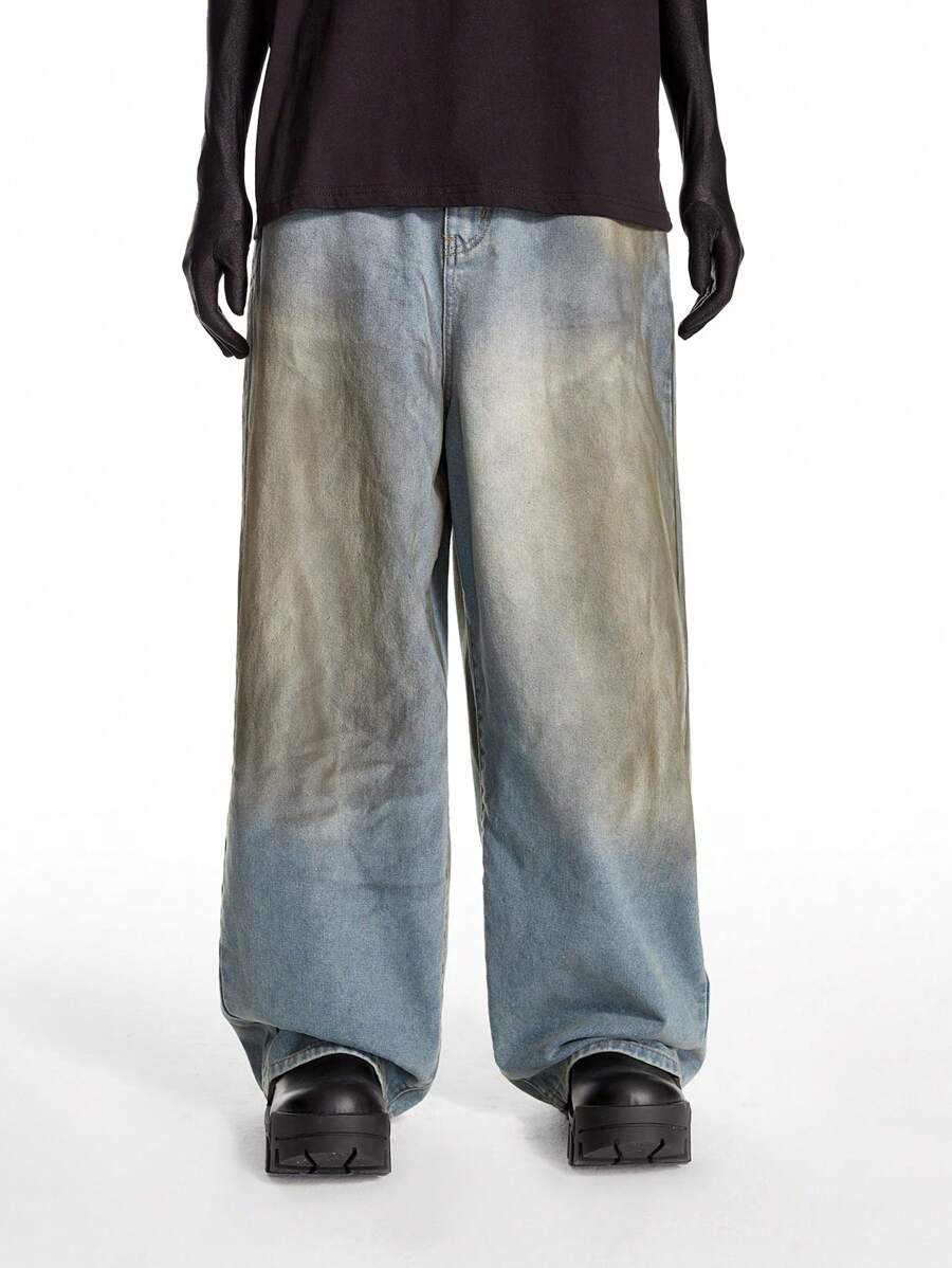 Baggy Rigid Extreme Washed Split Hem Denim Jeans