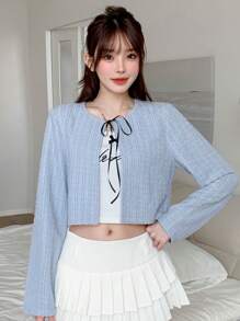 DAZY Áo khoác ngoài có cà vạt phía trước chắc chắn cho hàng ngày - Màu xanh lam - Xem 7