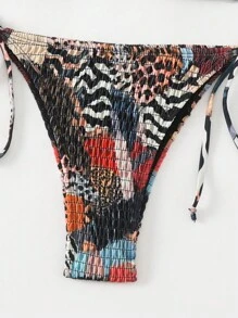 SHEIN Swim 2025 女士海滩度假斑马纹露背系带性感比基尼套装，随机印花夏季 - 彩色 - 查看 5