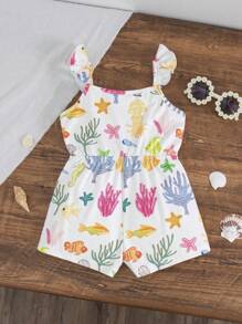 SHEIN Baby Girl Knitted Stretchy Cartoon Pattern Tank Romper, Casual For Summer - Multicolor - View 2