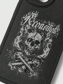ROMWE Goth Skull Pattern Black PU Leather Phone Case Compatible With IPhone - Multicolor - View 4