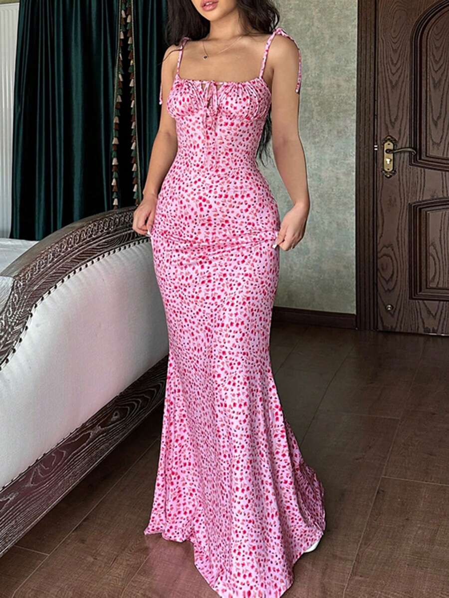 女士花卉印花紧身性感时尚连衣裙优雅派对度假节春夏装 - 粉色 - 查看 1