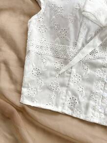 Soleia 度假休閒刺繡混紡印花綁帶襯衫 - 白色 - 查看 5