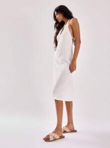 MUSERA 优雅的露背中长连衣裙，适合春夏度假派对、新娘单身派对、告别单身派对和婚礼穿着。 - 白色 - 查看 5