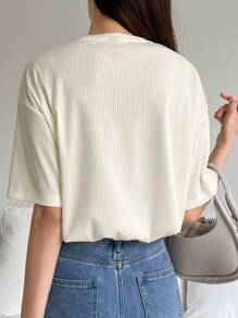 DAZY Camiseta Con Cuentas De Perlas Con Diseño De Hombro Caído