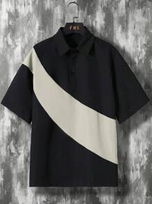 Manfinity Hypemode Set Kaos Polo Lengan Pendek dan Celana Pendek Kasual Pria Motif Blok Warna Musim Panas - MultiWarna - View 4