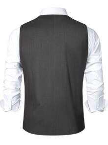 Calvornis Men's Single Breasted Placket Waistcoat Without Shirt - Dark Grey - View 2