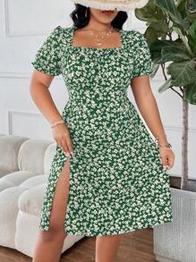 Flirla Plus Floral Print Split Thigh Dress - Multicolor - View 5