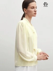 BizChic Chemisier pour femmes à manches longues simples et décontracté avec fausse perle - Nude - View 8