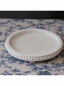 1PC Decor 12in Round Tray For Home Decor- White Wood Beaded Tray- Decorative Round Tray For Living Room Decor Coffee Table Decor Kitchen Table Decor Or Farmhouse Serving Tray - White - View 9