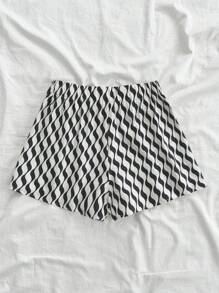 Soleia Women's Casual Wave Pattern Print Shorts With Front Ruffle Trim And Tie-Side - Multicolor - View 2