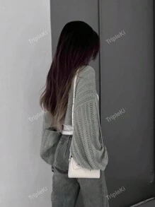 Solid Drop Shoulder Oversized Cardigan,Long Sleeve Tops