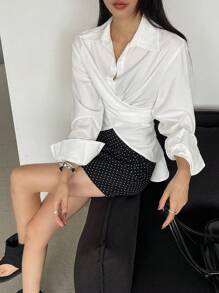 DAZY Damen Einfarbiges Hemd mit gekreuzten Trägern, Schulanfang Kleidung, Herbst Damenmode