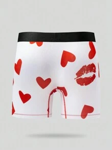 Men Heart & Letter Graphic Contrast Tape Boxer Brief - White - View 2
