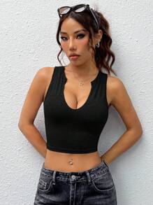 SHEIN EZwear Débardeur noir basique à col en V pour l'été - Noir - Voir 6