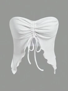 Coolane 女士Y2K音乐节针织蝴蝶结开衩露肩修身文胸上衣 - 白色 - 查看 2