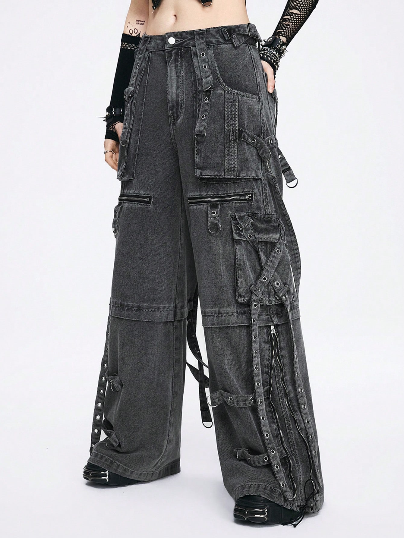 Our Grunge Punk Workwear Style Metal Grommet Pocket Decoration