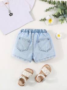 SHEIN Falda-pantalón vaquera con bordado floral para bebé niña - Lavado ligero - Ver 2