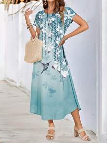 EMERY ROSE Vestido largo de manga corta con estampado floral de verano para mujer con una cintura definida - Multicolor - Ver 1