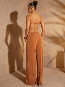 SHEIN Unity Open Back Slinky Jersey Knit Wide Leg Jumpsuit - Brown - View 2