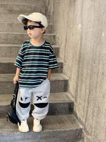 Quần thể thao dệt kim rộng in khối màu vui nhộn thường ngày cho cậu bé, có cổ tay co giãn, hoàn hảo cho các bữa tiệc, dã ngoại và đi chơi - Xám - Xem 4