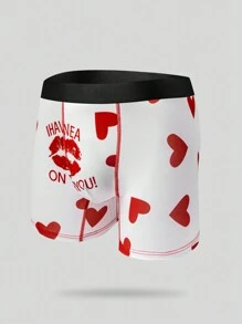 Men Heart & Letter Graphic Contrast Tape Boxer Brief - White - View 3