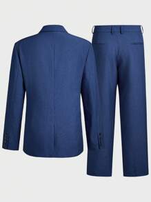 Manfinity Mode Men Single Breasted Blazer & Suit Pants - Navy Blue - View 2