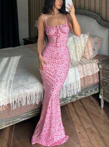 女士花卉印花紧身性感时尚连衣裙优雅派对度假节春夏装 - 粉色 - 查看 3