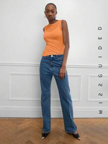 MISSGUIDED 刺绣徽标透明双层背心 - 橘色 - 查看 2