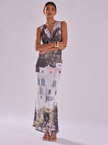 MUSERA 性感印花高领修身长裙，适合伊比沙岛风情，适合春季、夏季度假和节日穿着。 - 彩色 - 查看 4