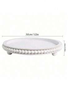 1PC Decor 12in Round Tray For Home Decor- White Wood Beaded Tray- Decorative Round Tray For Living Room Decor Coffee Table Decor Kitchen Table Decor Or Farmhouse Serving Tray - White - View 2
