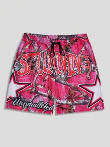 ROMWE MEN Street Life 2pcs Men's Portrait Printed Short Sleeve T-Shirt And Shorts, Suitable For Daily Wear In Spring And Summer, School - White - View 7