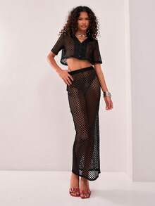 MUSERA Fishnet Skirt Only Boho Summer Cute Ibiza, Holiday, Club, Summer, Holiday Chic Elegant - Black - View 5