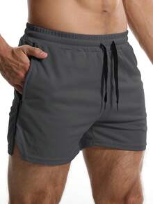 Manfinity Fitness Quần short thể thao cạp rút có viền xẻ kiểu bạn trai cho nam - Màu xám đen - Xem 3