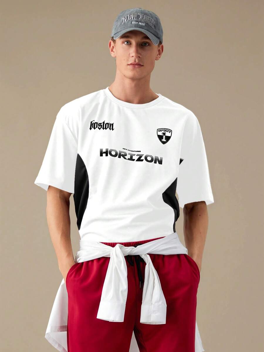 Manfinity RebelGame Áo thun nam có họa tiết chữ cái dáng rộng vừa vặn - trắng - Xem 1