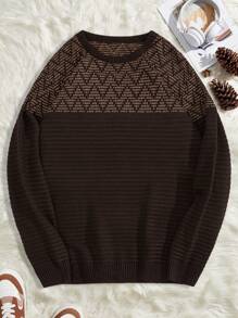 EURMUSE Men ZigZag Knit Regular Sweater - Brown - View 2