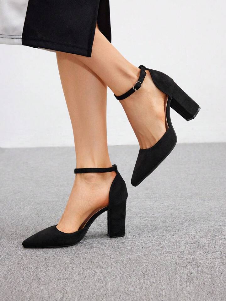 Black high heels with thick ankle strap sales