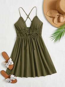 Soleia 女士純色腰部收緊細肩帶連身裙